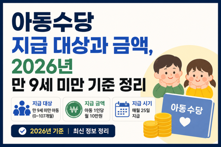 아동수당 지급 대상과 금액, 2026년 만 9세 미만 기준 정리