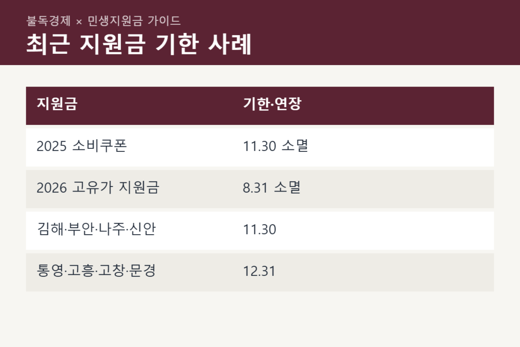 민생지원금 사용기한 연장 사례 비교표