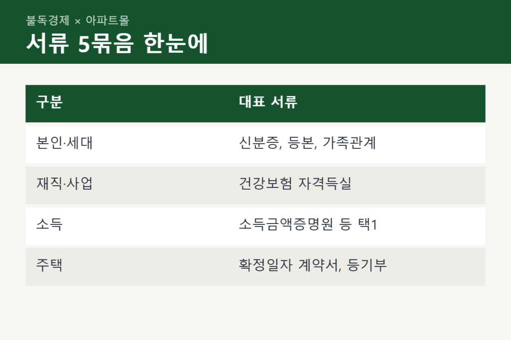 전세자금대출 필요서류 묶음별 표