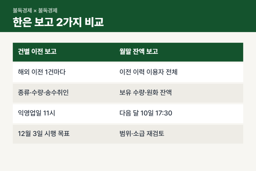 코인 잔액 보고와 건별 이전 보고 비교표