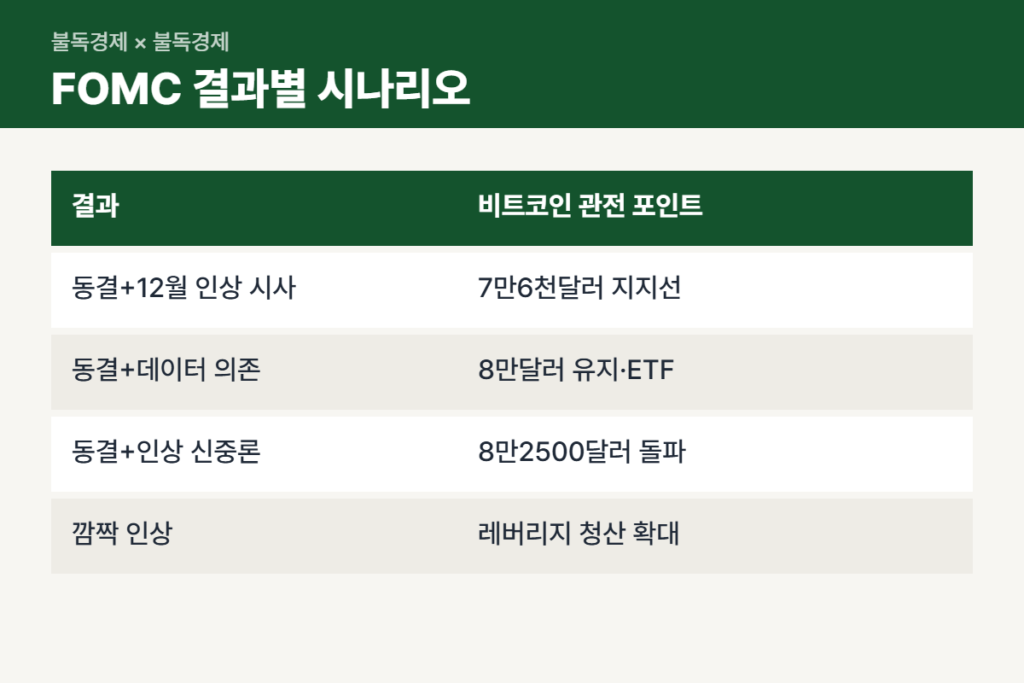 FOMC 비트코인 결과별 시나리오 비교표