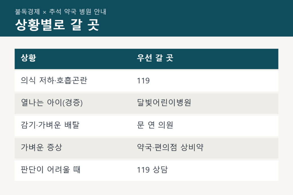 휴일 응급실과 문 연 병원 선택 기준표