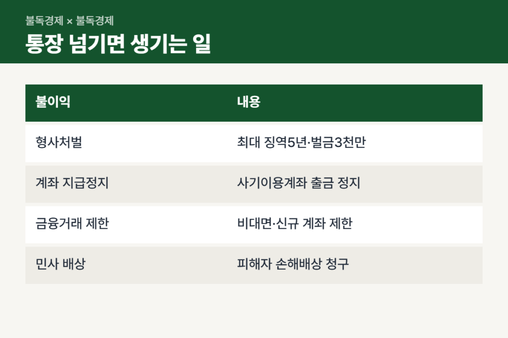 통장 대여 처벌 수위와 따라오는 불이익 비교표