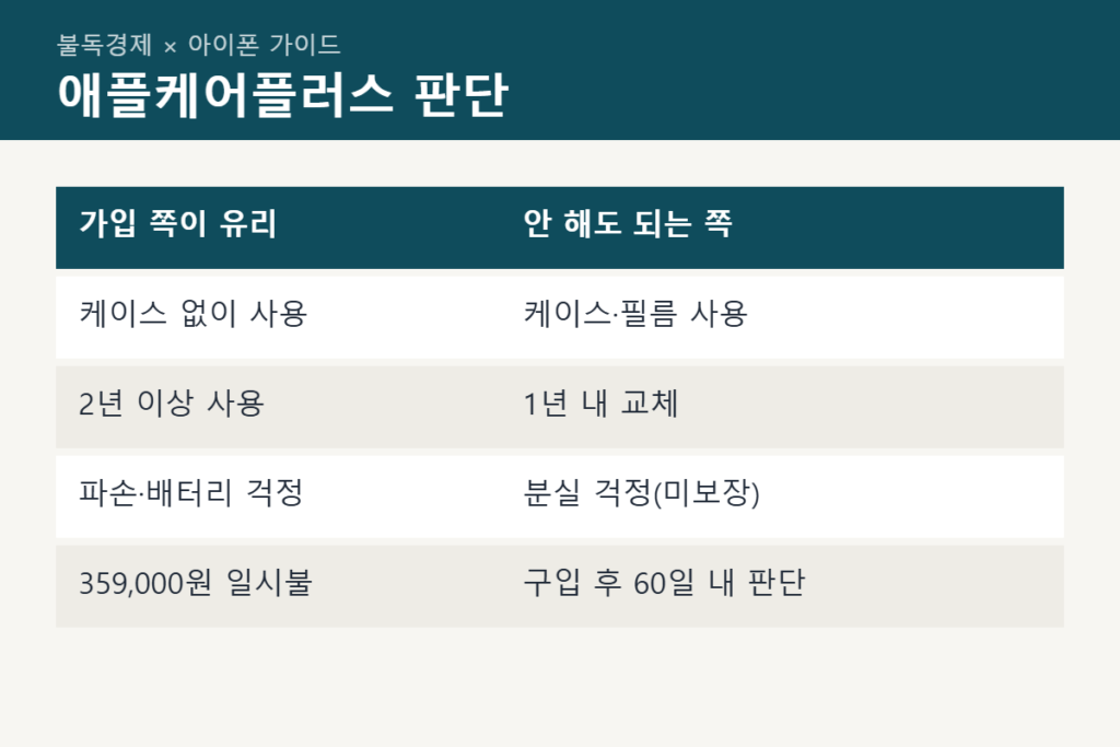 아이폰18 애플케어플러스 가입 판단 비교표