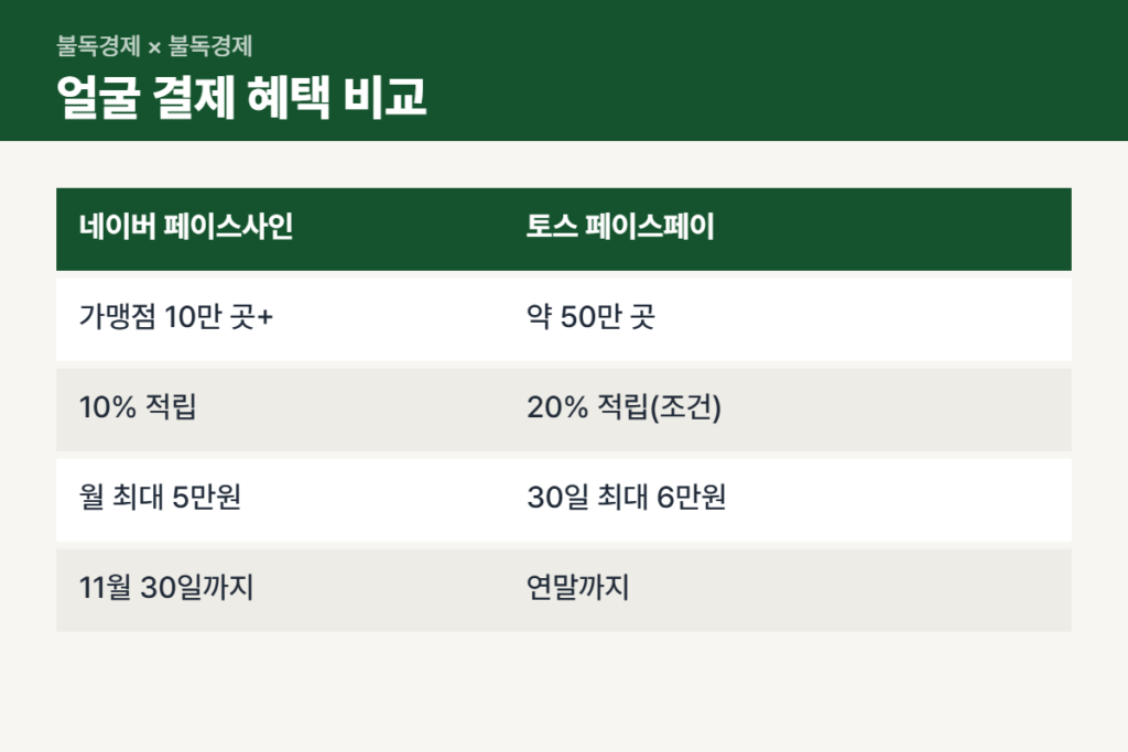 페이스사인 결제와 토스 페이스페이 혜택 비교표