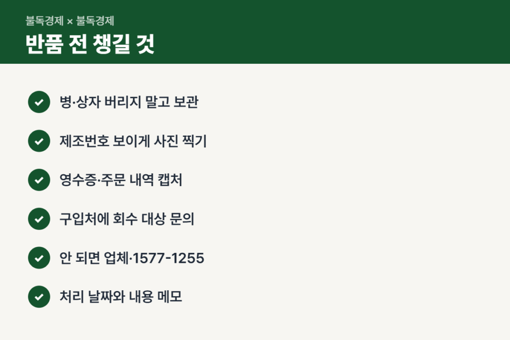 렌즈 세척액 회수 제품 반품 전 체크리스트