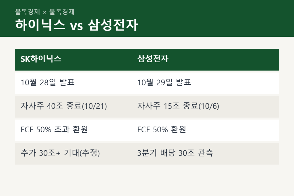 SK하이닉스 3분기 실적 발표와 삼성전자 주주환원 비교표
