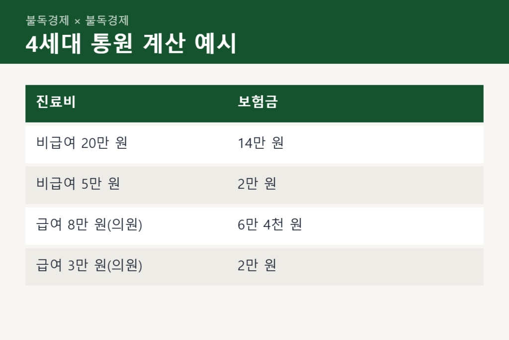 4세대 실손보험 통원 자기부담금 계산 예시표