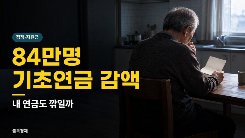 기초연금 감액 통지를 확인하는 노인의 손과 통장