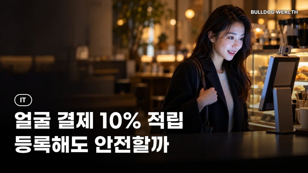 페이스사인 결제 단말기 앞에서 얼굴 인증을 하는 이용자 (AI 생성 이미지)